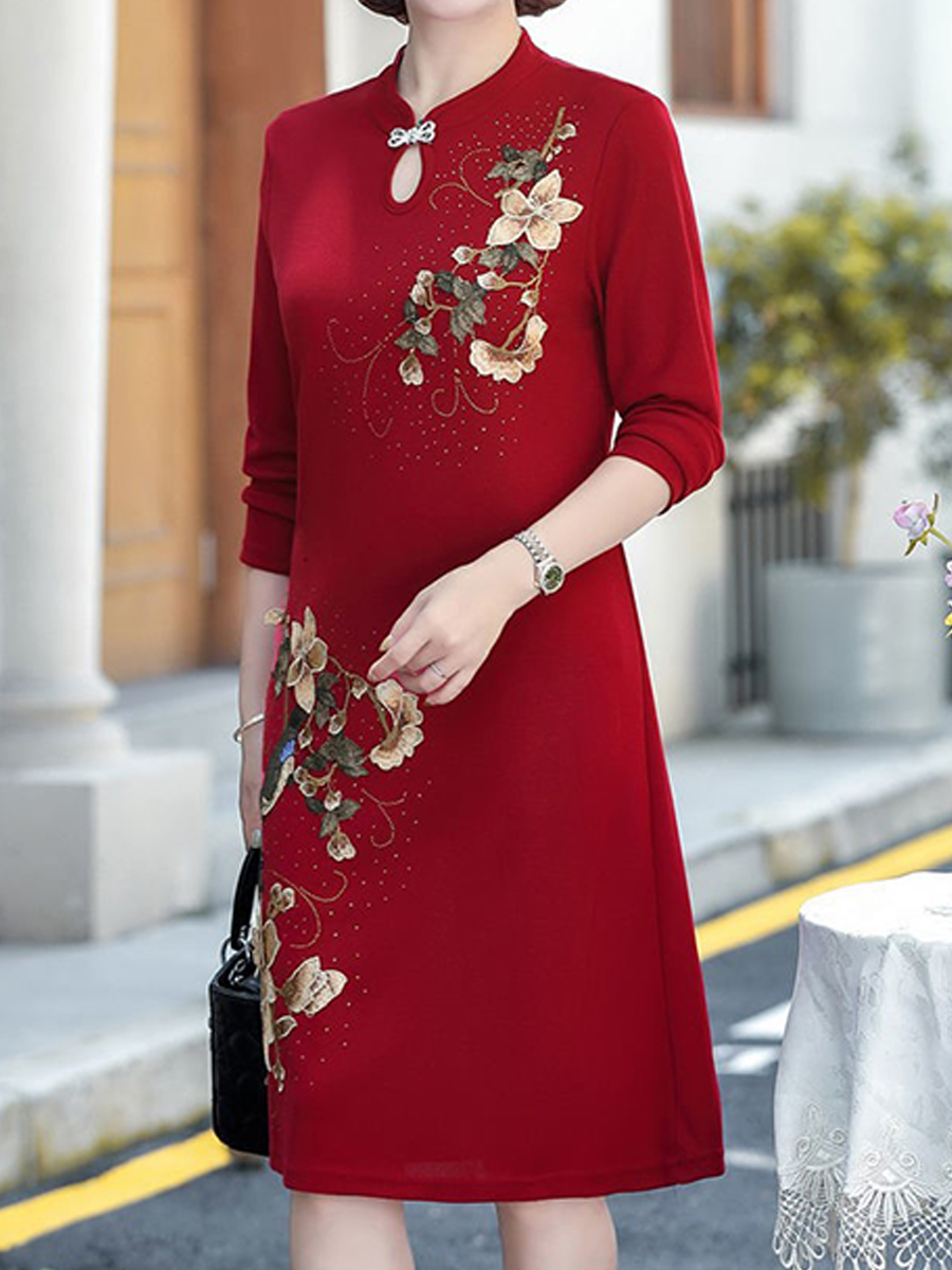Fall/Autumn Embroidered Elegant Long Sleeve Dress