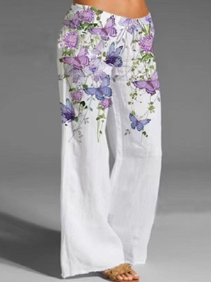 Casual Loose Floral Print Elastic Waist Pants