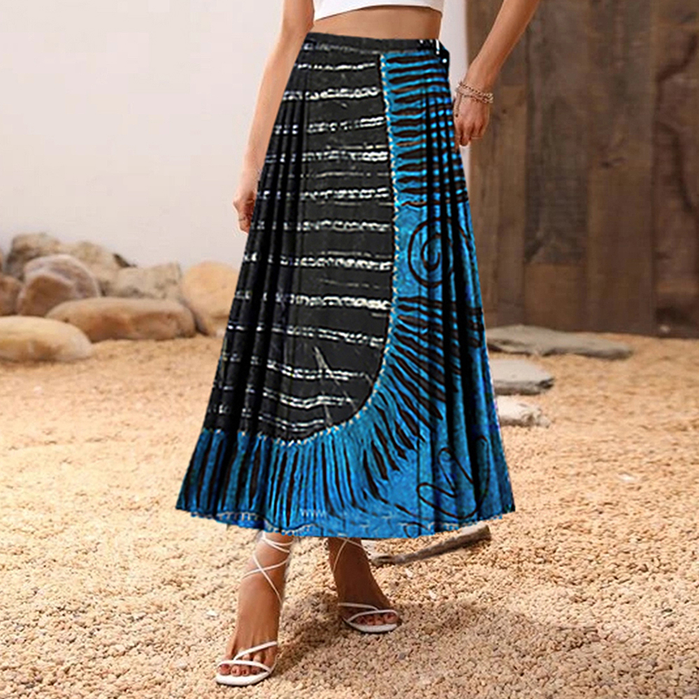 Women's Boho Style Print Chinese Traditional Cultural Hhorse Face Pleated Skirt