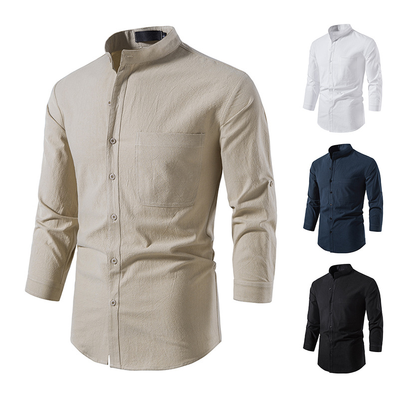 Men's Outdoor Solid Color Chic Casual Cotton Linen Long Sleeve Shirt