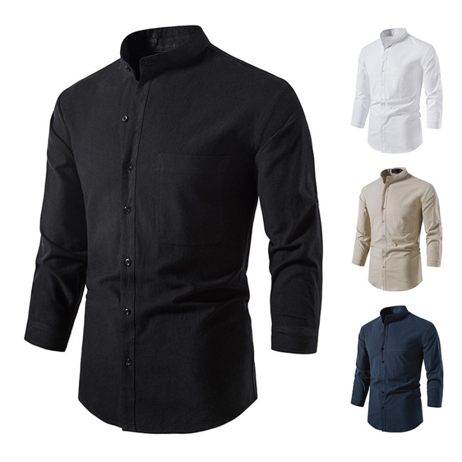 

Men's Outdoor Solid Color Casual Cotton Linen Long Sleeve Shirt