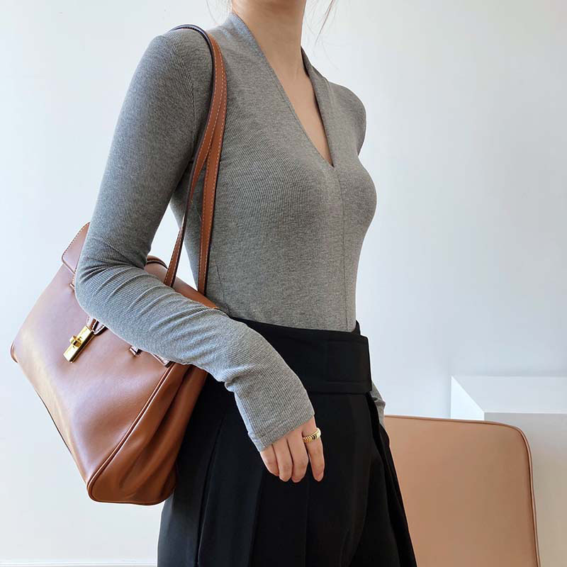 Ladies Elegant V Neck Long Sleeve T Shirt