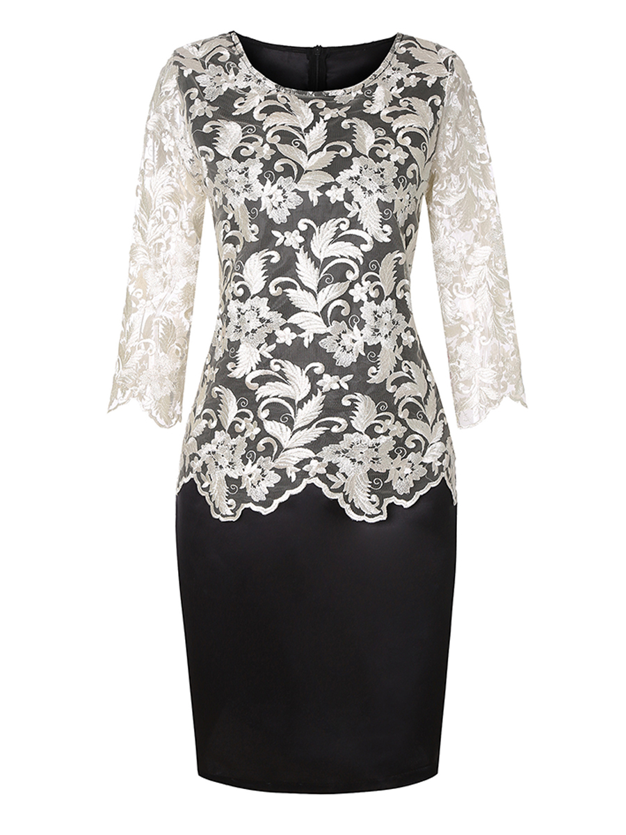 Lace Panel Fake Two Piece Half Sleeve Dress