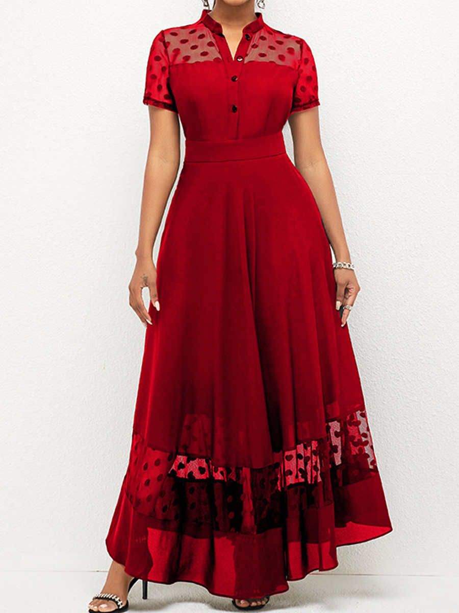 Summer Chiffon Patchwork V neck Short sleeved Dress