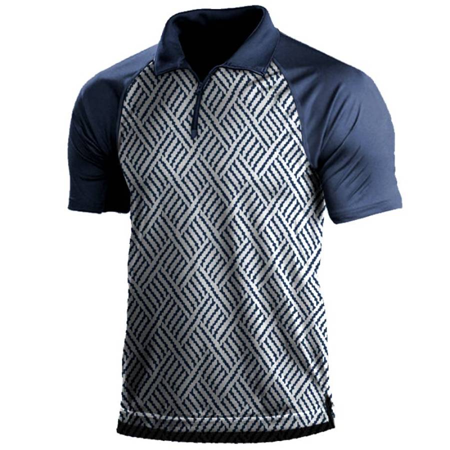 

Men's Casual Herringbone Jacquard Print Polo Shirt