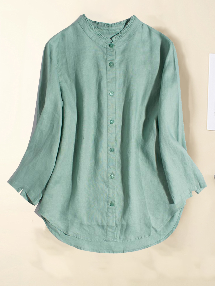 Vintage Casual Solid Color Stand Collar Blouse