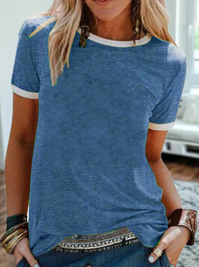Round Neck Casual Loose Contrast Panel Short Sleeve T shirt