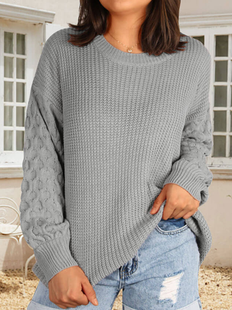 Round Neck Casual Loose Sweater Hollow Pullover