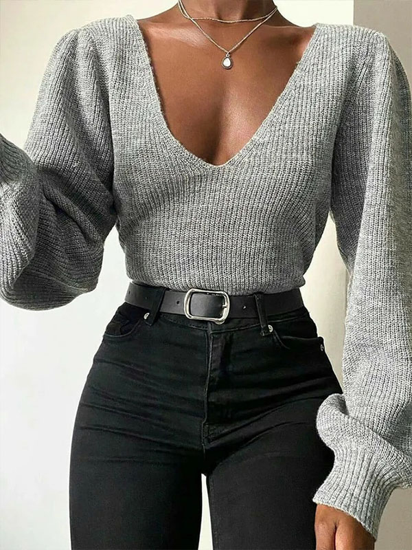 Ladies Elegant Casual Solid Color Knit Top