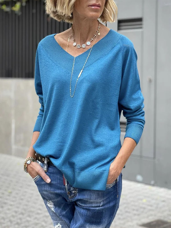 Ladies Elegant Fashion Solid Color Long Sleeve Top