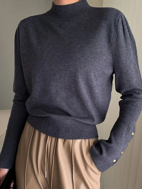 Ladies Elegant Fashion Solid Color Long Sleeve Top