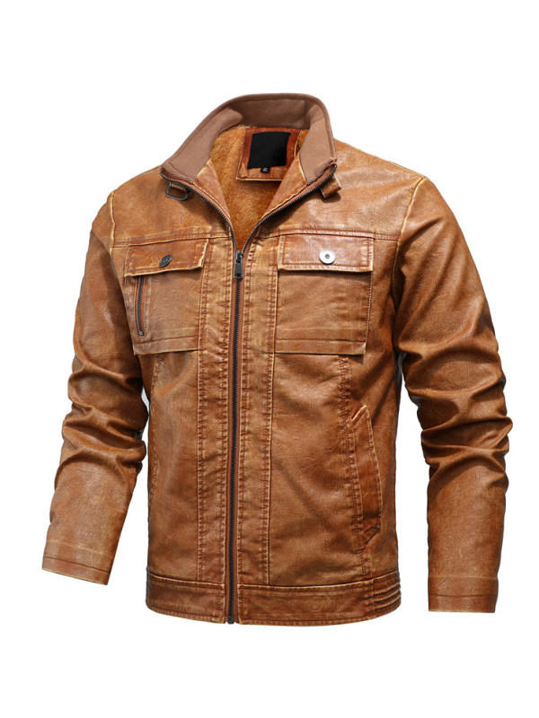 Men's Outdoor Fashion Windproof Warm Leather Jacket