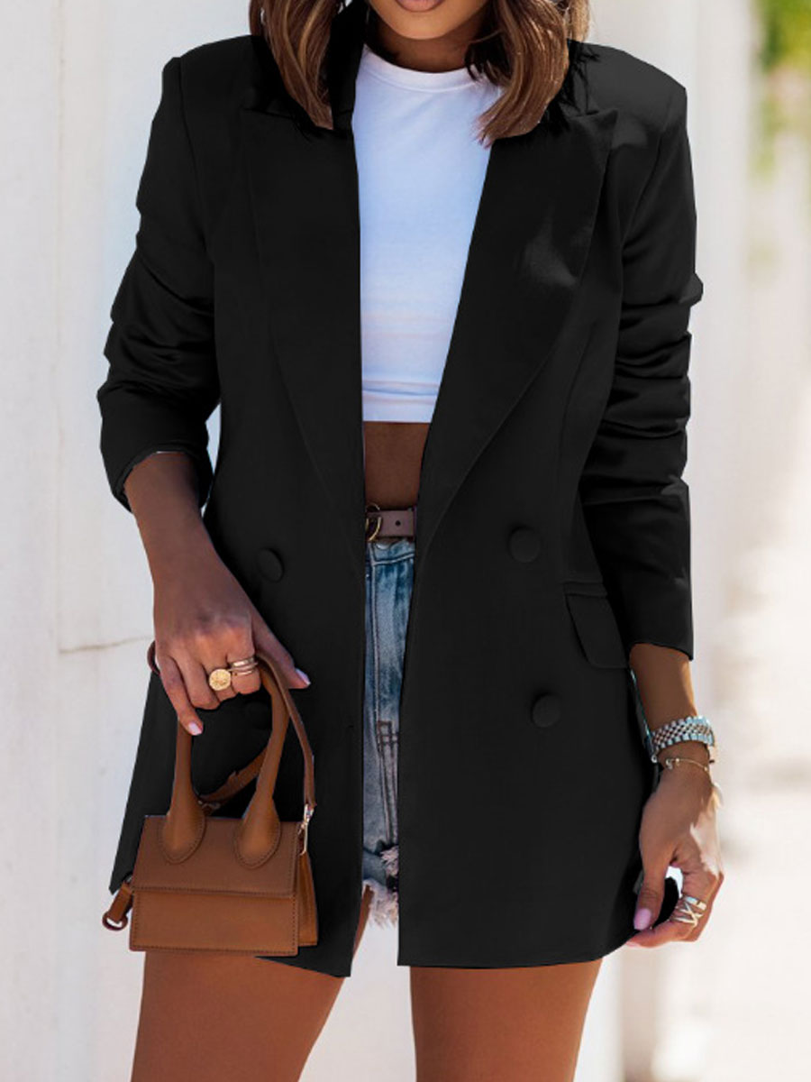 Casual Loose Solid Color Double Breasted Blazer
