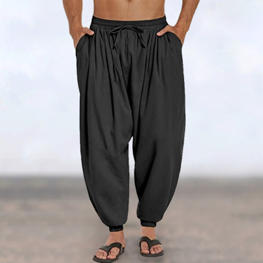 

Men's Cotton Linen Solid Color Loose Casual Pants Home Harem Pants