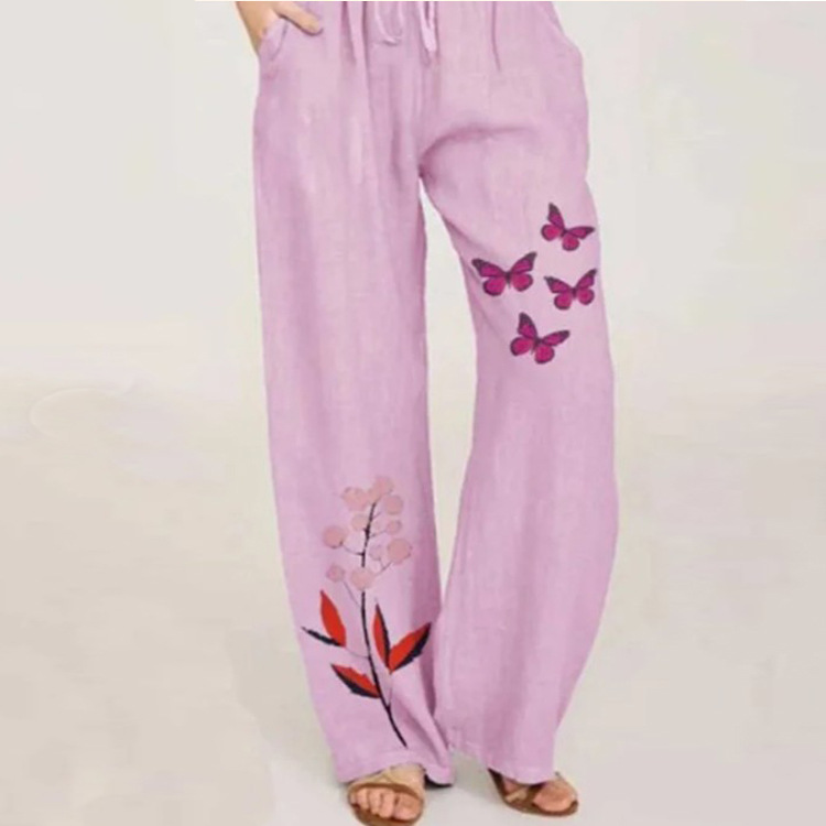 Casual Loose Butterfly Print Elastic Waist Pants
