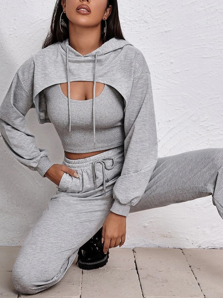 Women's Hoodie Loose Vest Sweatshirt Sweatpants Sports Three Piece Set