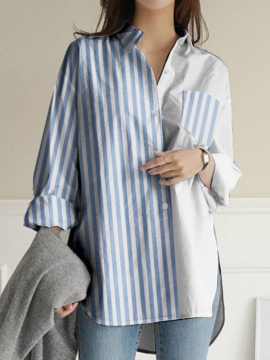 Casual Loose Striped Print Long Sleeve Blouse