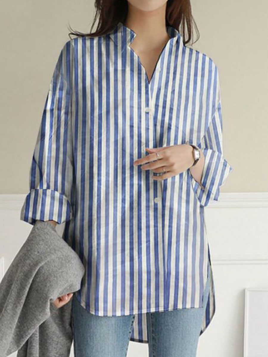 Casual Loose Striped Print Long Sleeve Blouse