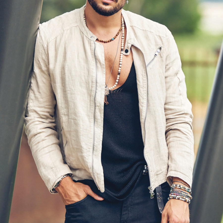 

Men's Casual Linen Zip Jacket