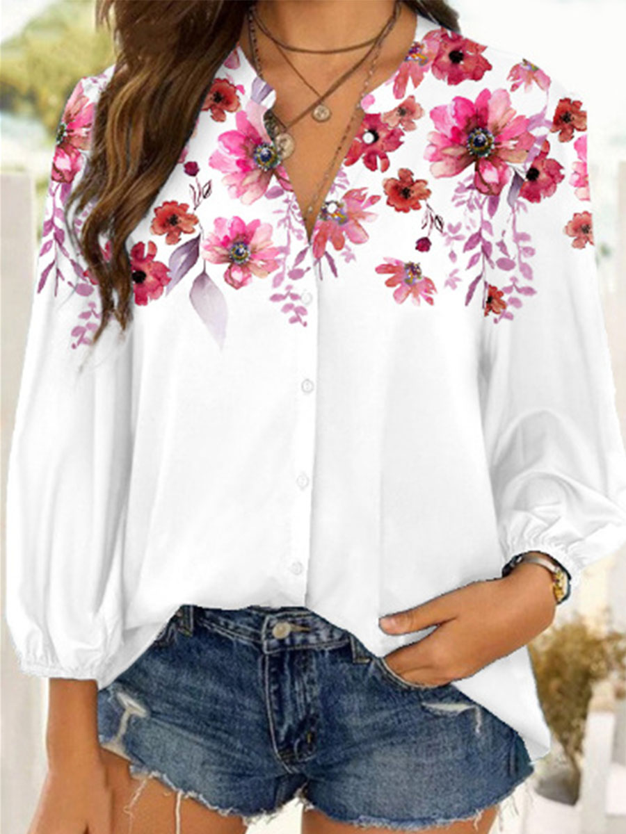 Floral Print Loose Casual Long sleeved Blouse