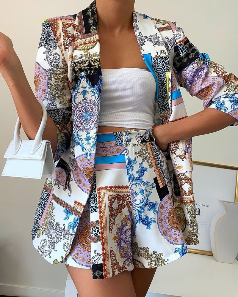 Ladies Elegant Fashion Print Casual Daily Commuter Small Suit