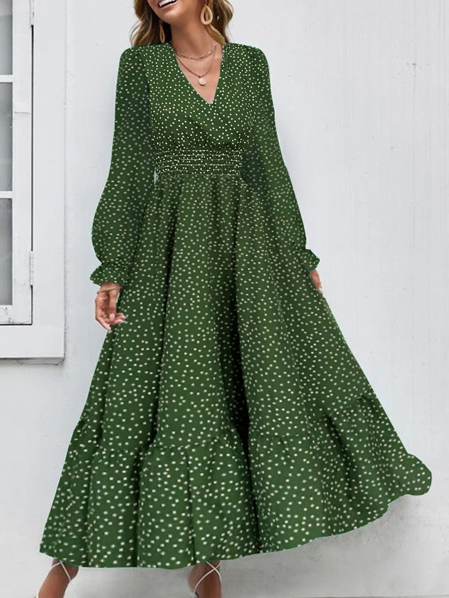 Fall/Winter Elegant V Neck Print Resort Dress