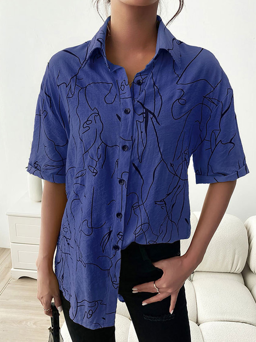 Casual Abstract Print Lapel Short Sleeve Shirt