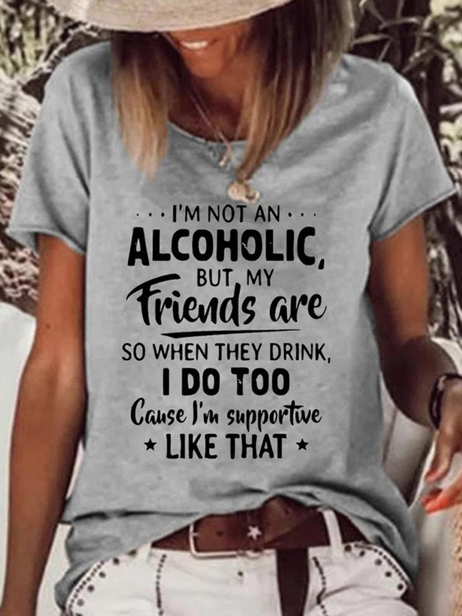 Casual Letter Print Crew Neck Short Sleeve T Shirt
