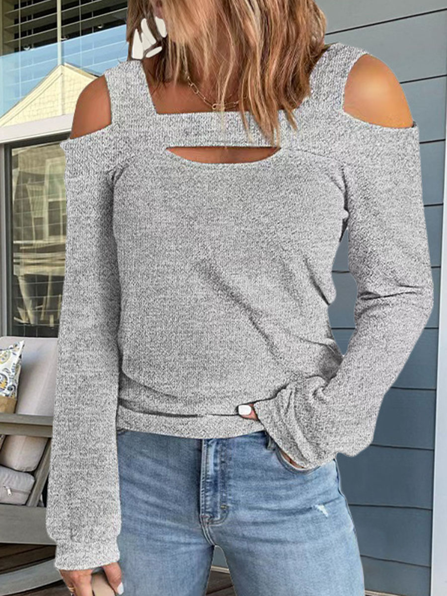Round Neck Long Sleeve Solid Color Sweater