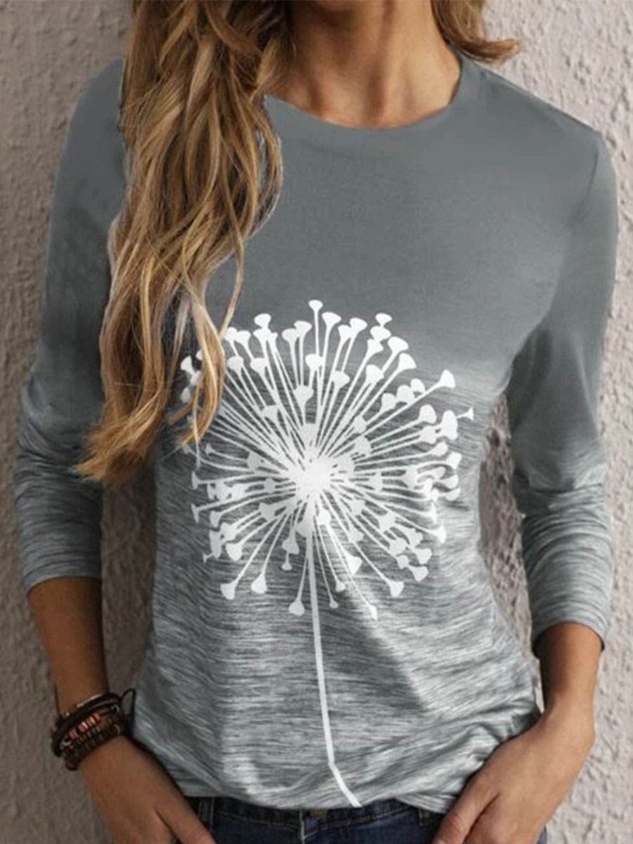 Round Neck Long Sleeve Solid Color T Shirt