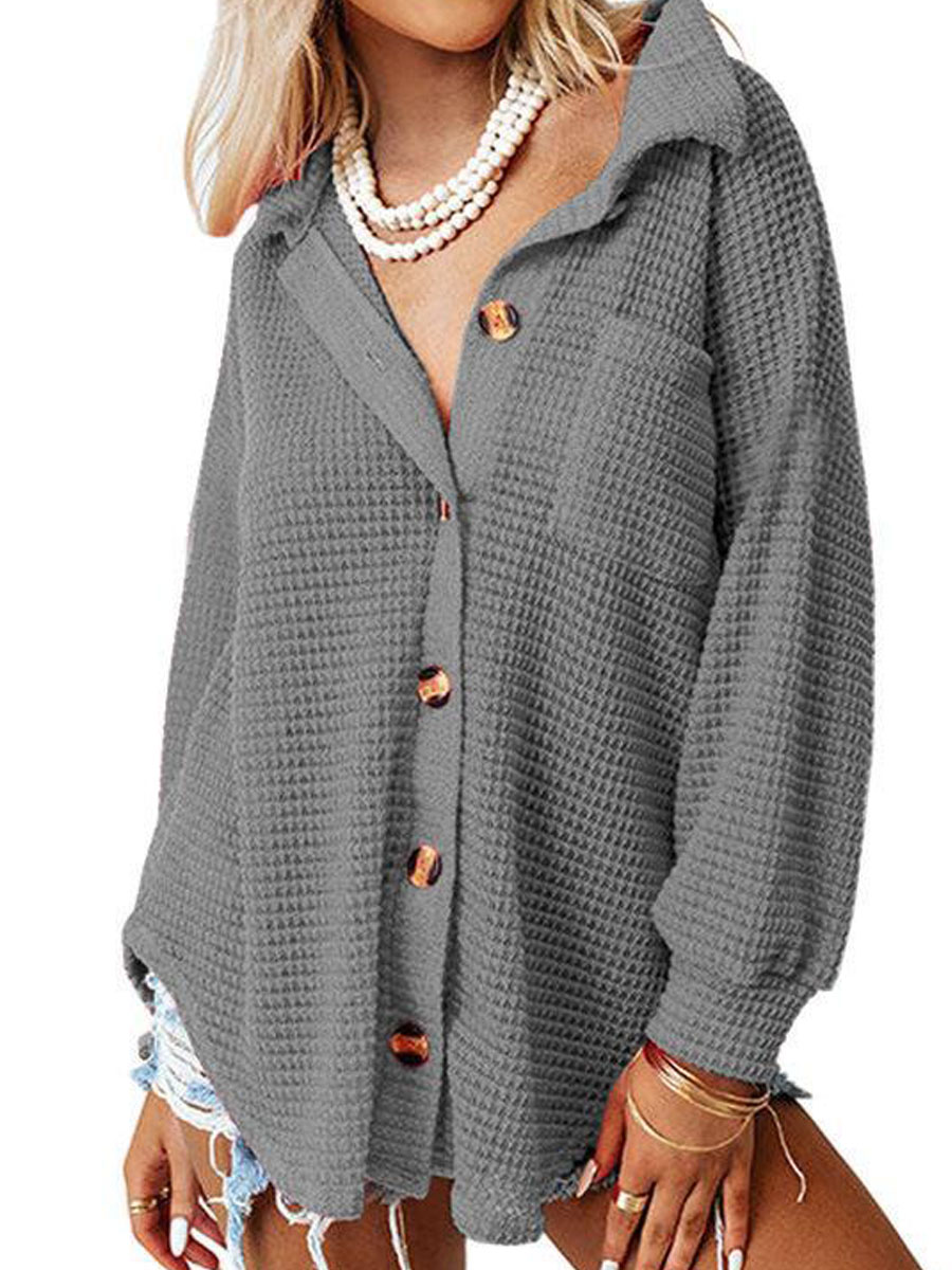Casual Loose Solid Color Long Sleeve Blouse
