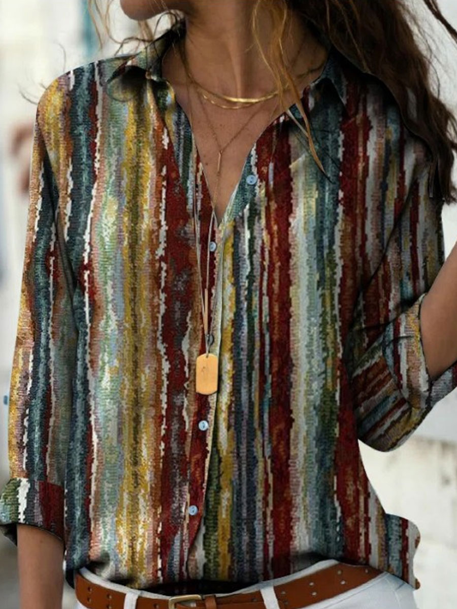 Casual Loose Striped Print Long Sleeve Blouse