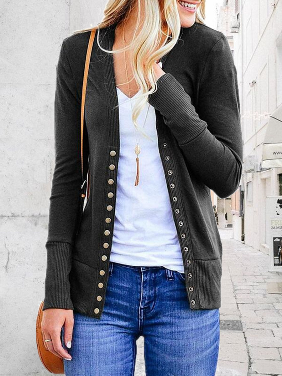 Solid Color V neck Long sleeved Knitted Sweater Cardigan Sweet Slim Coat
