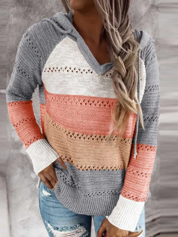 Casual Loose Striped Long Sleeve Sweater - Spiretime.com 