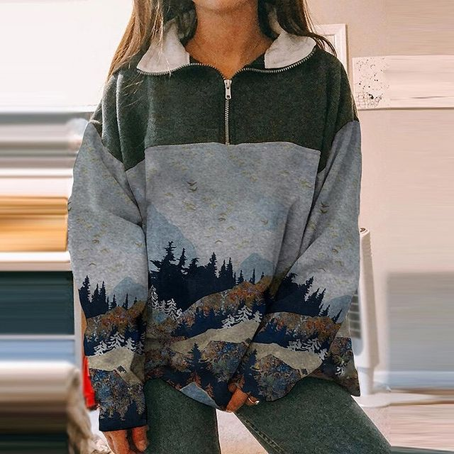 Women Quarter Zip Printed Sweatshirt