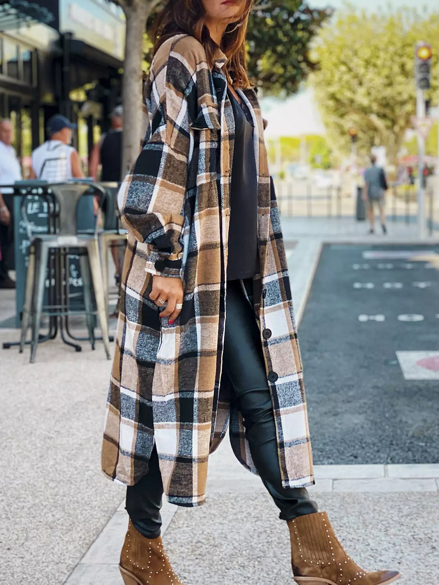 Slim Fit Long Side Vented Lapel Check Trench Coat