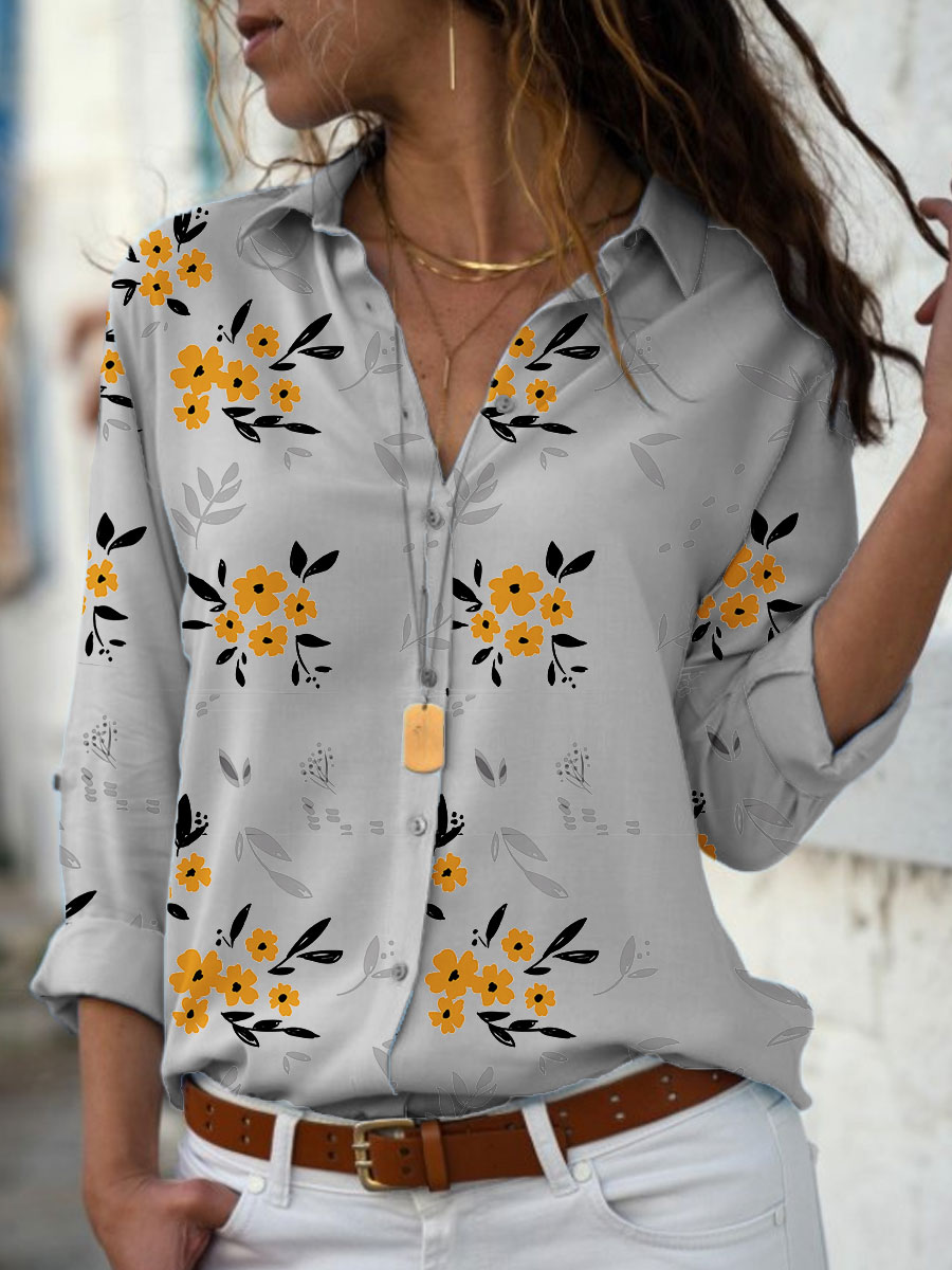Casual Loose Floral Print Long Sleeve Blouse