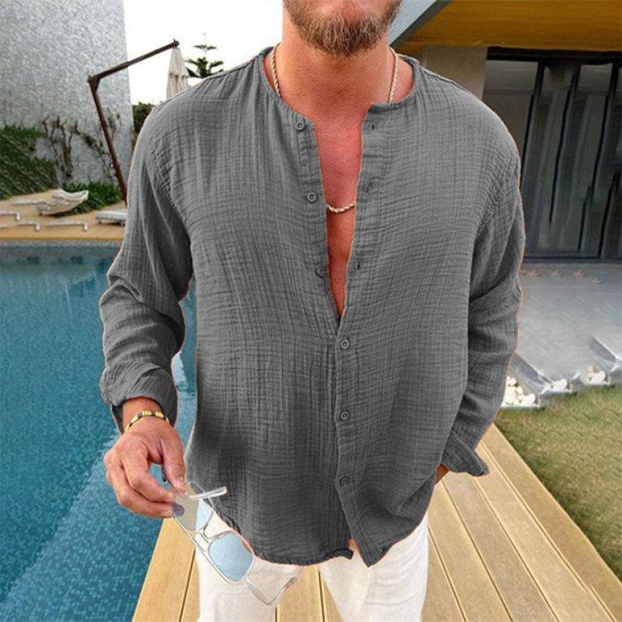 

Men's Solid Color Cotton Linen Casual Long Sleeve Shirt