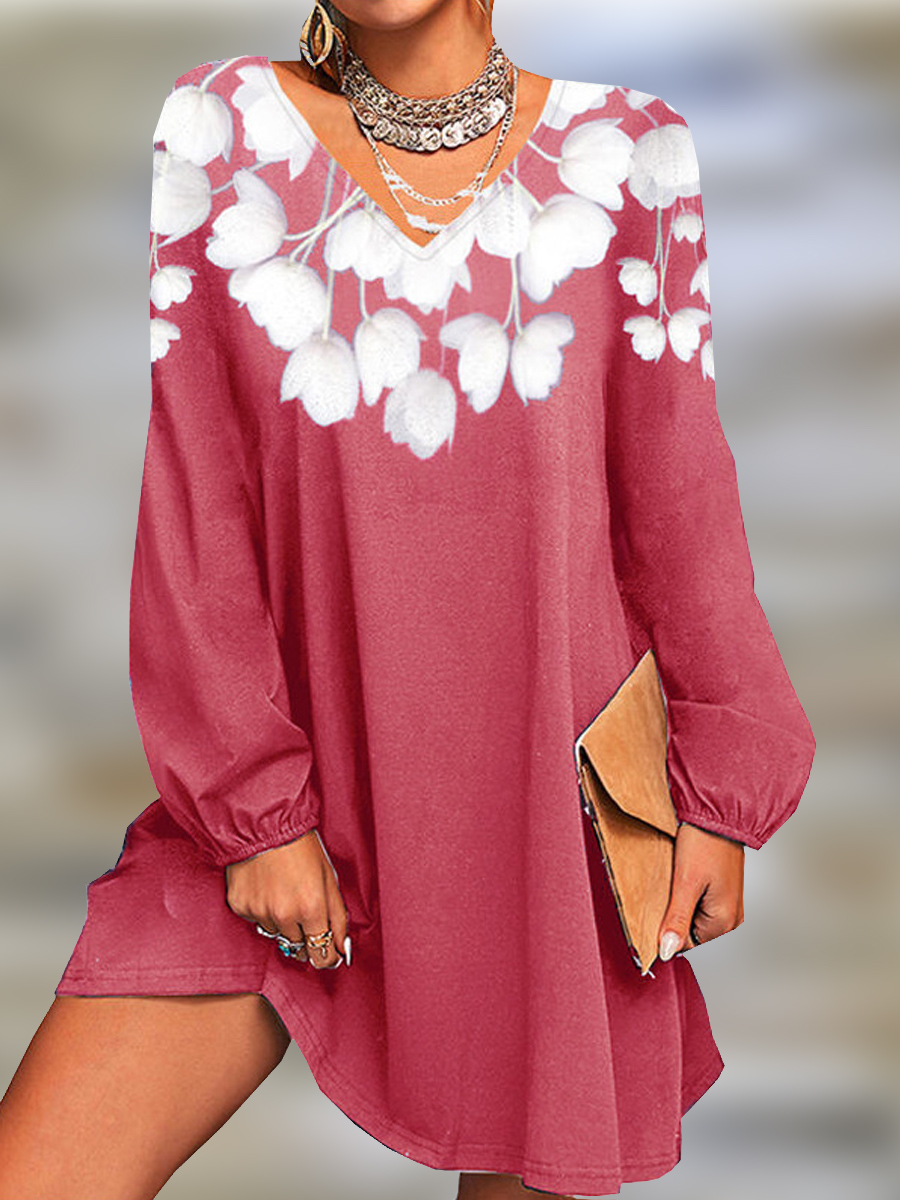 Women's Floral V Neck Sexy Dress