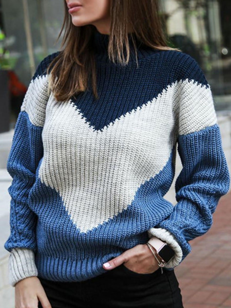 Round Neck Patchwork Long Sleeve Sweaters