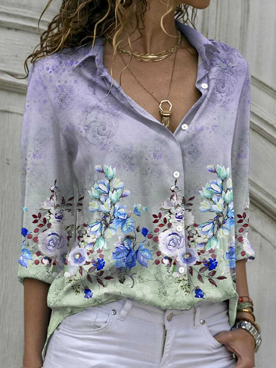 Women's Fashion Print Women's Long Sleeve Loose Shirt