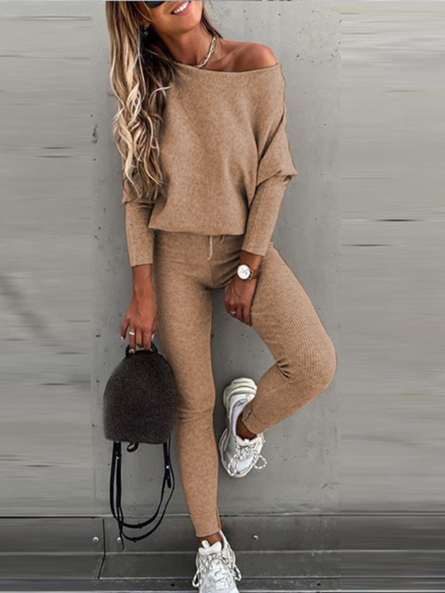 Casual Boat Neck Long Sleeve Pure Colour Jumpsuit