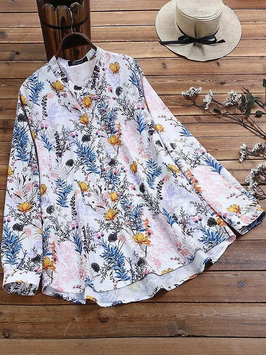 Women's Long Sleeve Printed Loose Button Down Shirt