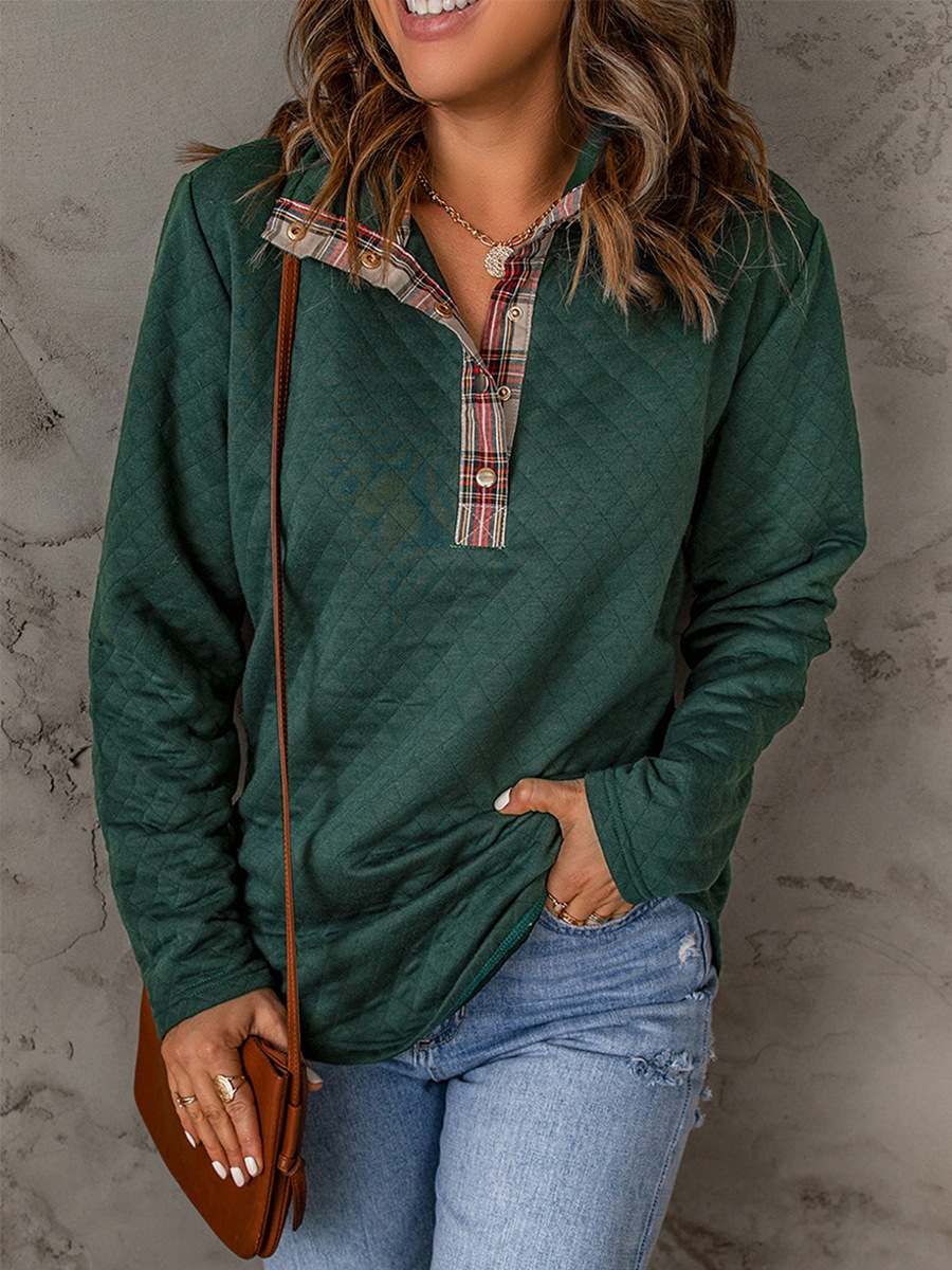 Women's Green Plaid Contrast Loose Top
