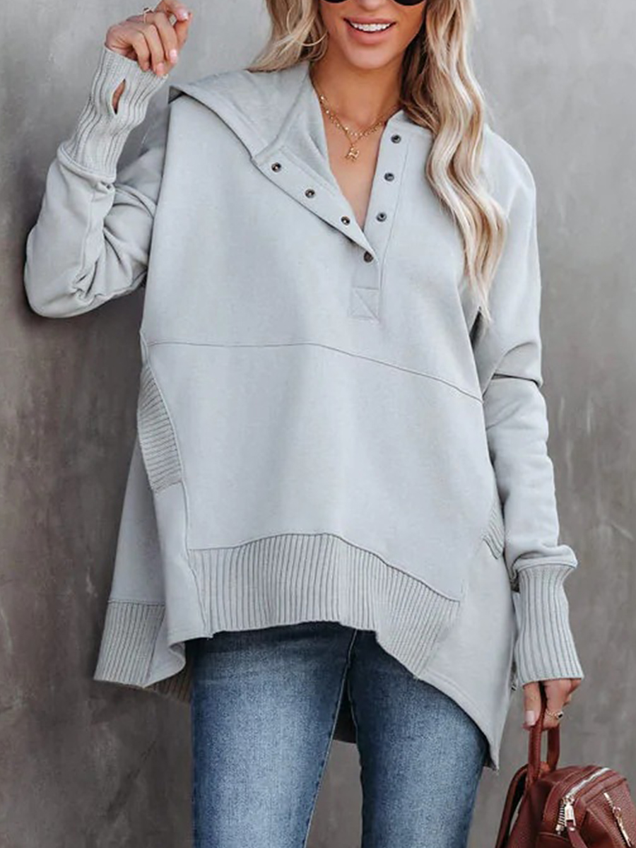 Women's Solid V Neck Hooded Irregular Top