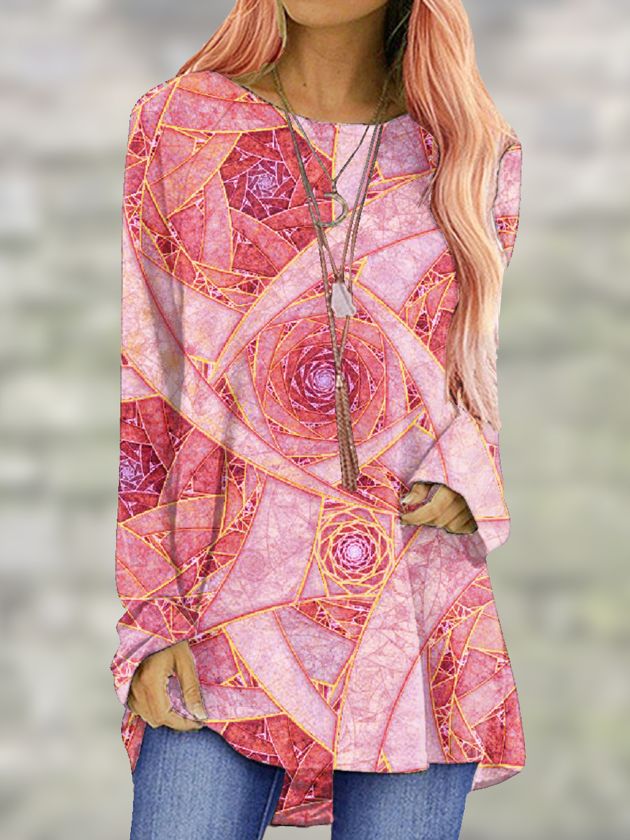 Printed Oversized Crewneck Long Sleeve T Shirt