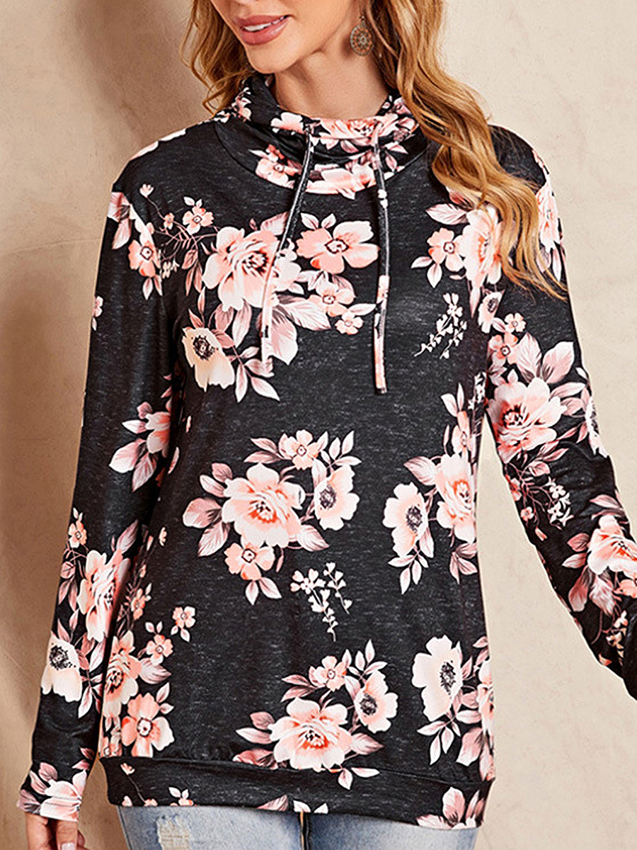 Printed Turtleneck Women's Long Sleeve T Shirt