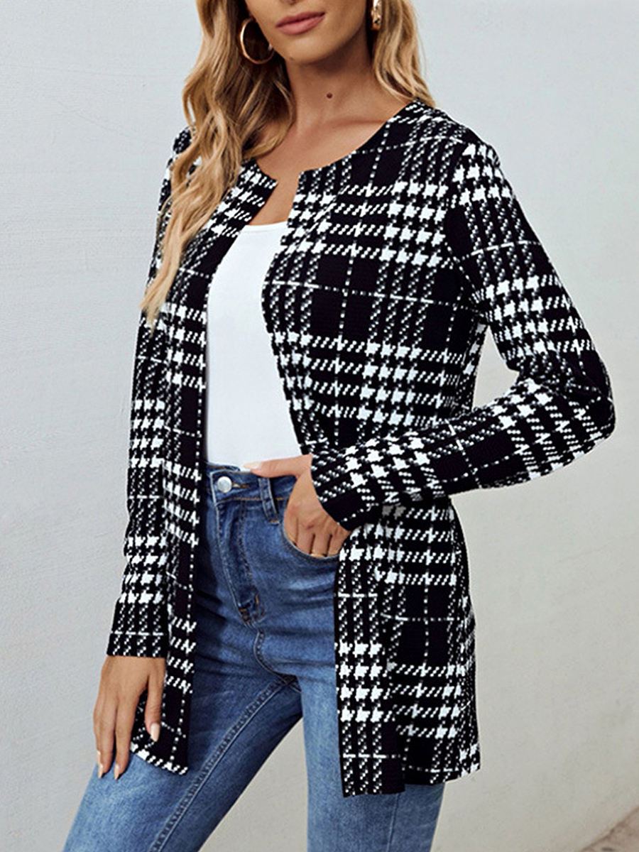 Women's Thin Black And White Plaid Versatile Jacket