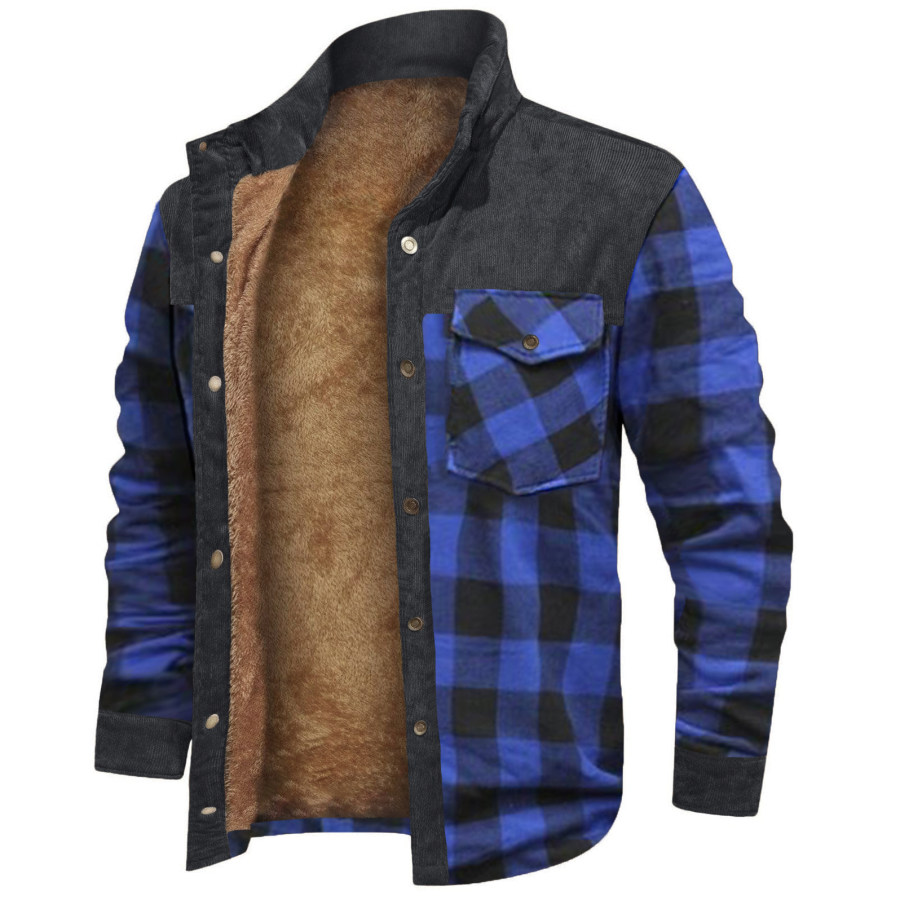 

Men's Retro Check Stitching Fleece Warm Shirt Jacket Wanderer Jacket