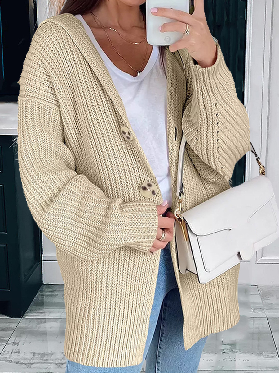 Casual Solid Color Loose Knit Sweater Cardigan